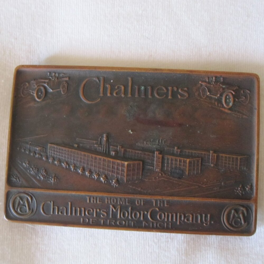 old Chalmers Motor Company 3"x2" Footed Desk Medal/Paper Weight , Detroit MI